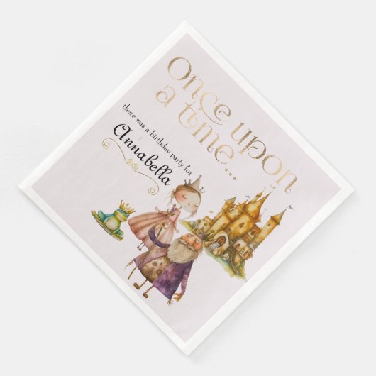 Kindermädchen Prinzessin und Frosch rosa Serviette (Ecke)