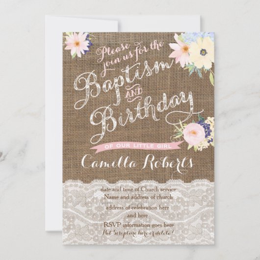 Kindermädchen Taufe und Einladungen zum Geburtstag (Vorderseite)