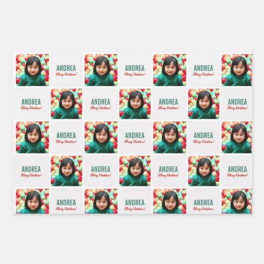 Kindermädchenjunge Custom Foto & Name Picture Chri Geschenkpapier Set (Vorderseite)