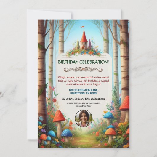 Kindermädchenwald Einladung zur Geburtstagsparty (Vorderseite)