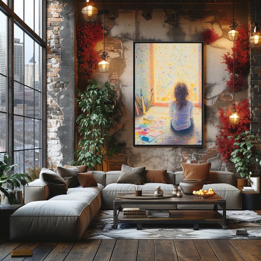 Kindermalerei im sonnigen Raum Poster