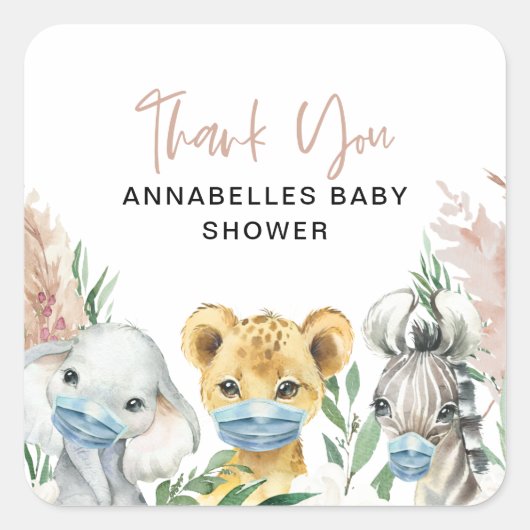 Kindermaske-Laufwerk des süßen Tiers Quadratischer Aufkleber (Vorderseite)