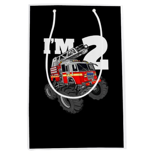 Kindermonster Feuerwehrwagen 2. Geburtstag Junge 2 Mittlere Geschenktüte (Vorderseite)