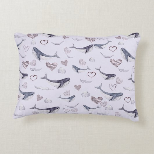 Kindermuster mit Niedlichen Walen, Wolken und Herz Dekokissen (Rückseite)