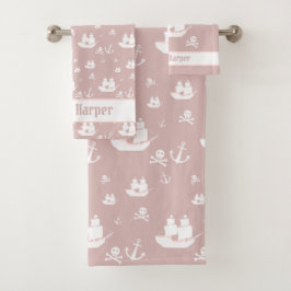 Kindermuster rosa Personalisiertes Ankerschiff Pir Badhandtuch Set