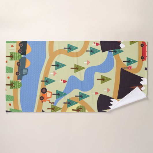 Kindernahtloses Muster mit Bergen, Fluss, f Badehandtuch (Badehandtuch)