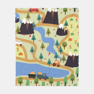 Kindernahtloses Muster mit Bergen, Fluss, f Fleecedecke