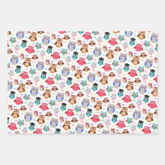 Kindernahtloses Muster mit niedlichen Eulen auf We Geschenkpapier Set (Vorderseite 3)