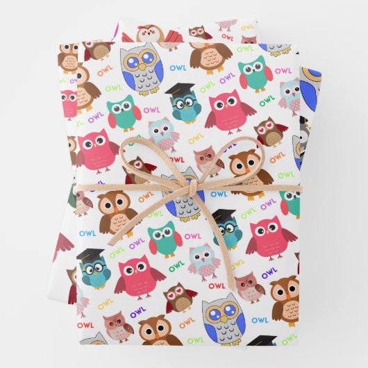 Kindernahtloses Muster mit niedlichen Eulen auf We Geschenkpapier Set (Beispiel)
