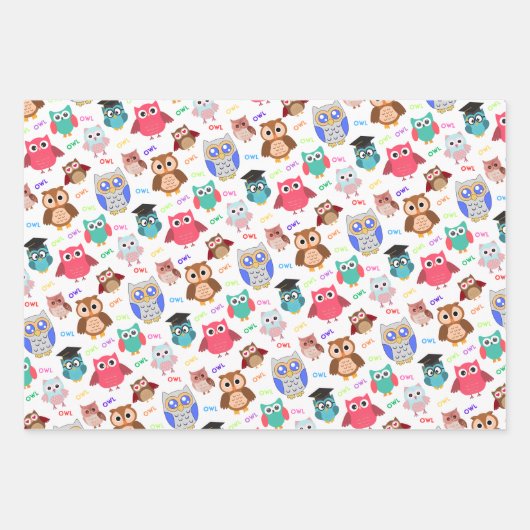 Kindernahtloses Muster mit niedlichen Eulen auf We Geschenkpapier Set (Vorderseite)