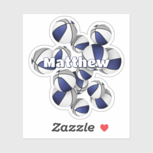 Kindername auf blau-grauen Teamfarben Basketball Aufkleber