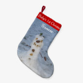 Kindername des ersten Weihnachtsschneemanns Kleiner Weihnachtsstrumpf (Vorderansicht (hängend))