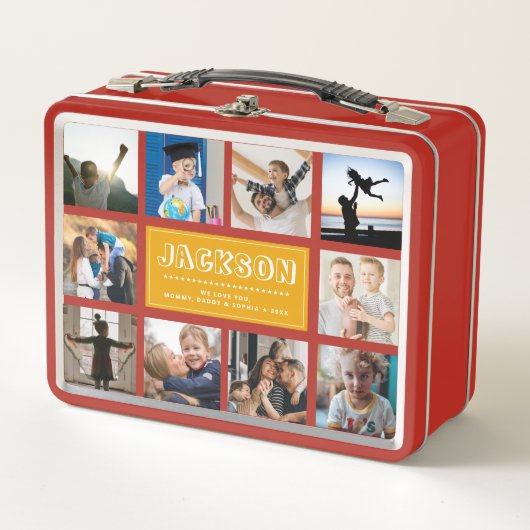 Kindername Familienfotosammlung Gelb Metall Brotdose (Vorderseite)