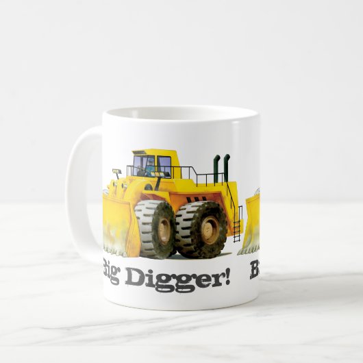 KinderName-großer Baggerbau-LKW Kaffeetasse (Vorderseite Links)