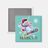 Kindername Snowboarden Snowman Kühlschrankmagnet (Vorderseite/Rückseite)