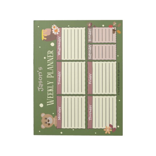 Kindername Wochenplaner mit Bär Notizblock (Rotiert)