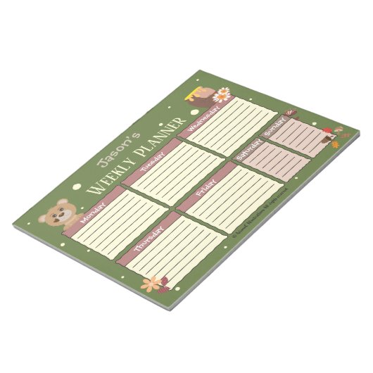 Kindername Wochenplaner mit Bär Notizblock (angewinkelt)