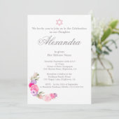 Kindernamensfeier Hebräische Girl Pink Einladung (Stehend Vorderseite)