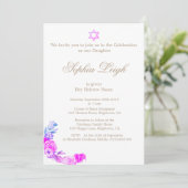 Kindernamensfeier Lavender Hebrew Girl Einladung (Stehend Vorderseite)