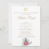 Kindernamenszeremonie Hebrew Floral Rustic Girl Einladung (Vorderseite)