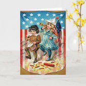 Kinderparade-amerikanische Flagge Vintag Juli 4. Karte (Gelbe Blume)