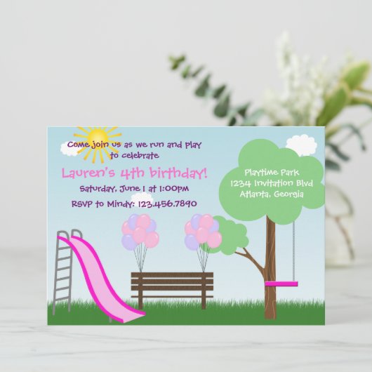 Kinderpark-Geburtstags-Party Einladung (Stehend Vorderseite)