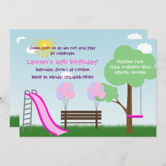 Kinderpark-Geburtstags-Party Einladung (Vorne/Hinten)