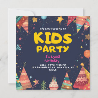 Kinderparty-Geburtstags-Einladung — Dunkles Navy Einladung