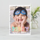 Kinderparty mit Niedlichem Foto Blue Birthday Einladung (Stehend Vorderseite)