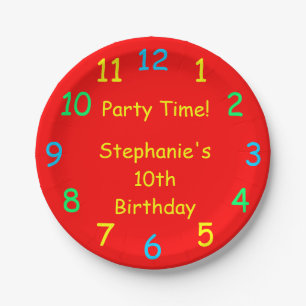 Kinderparty-Uhr, 10. Geburtstag, Rot Pappteller
