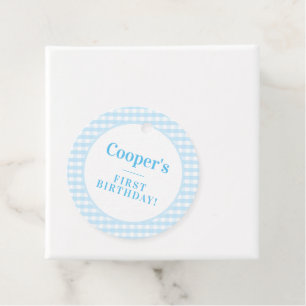KINDERPARTY vintage Gingham-Muster Junge blau Serv Geschenkanhänger