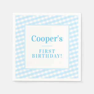 KINDERPARTY vintage Gingham-Muster Junge blau Serviette