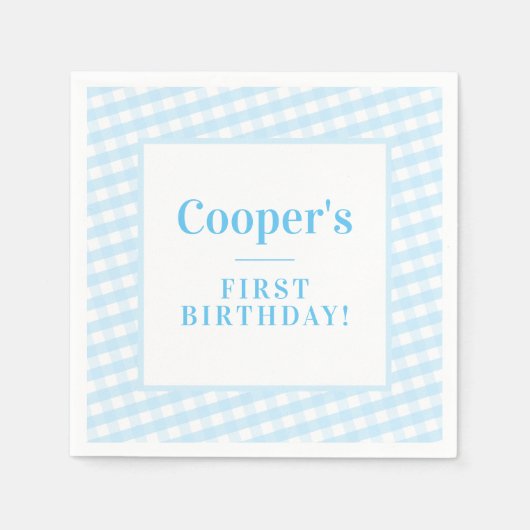 KINDERPARTY vintage Gingham-Muster Junge blau Serviette (Vorderseite)
