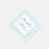 KINDERPARTY vintage Gingham-Muster Junge blau Serviette (Ecke)
