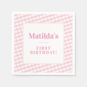 KINDERPARTY vintage Gingham-Muster Mädchen rosa Serviette