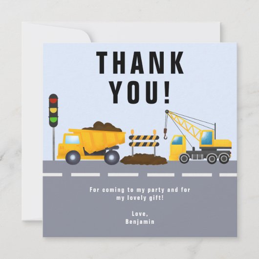 Kinderpartybauwagen Dankeskarte (Vorderseite)