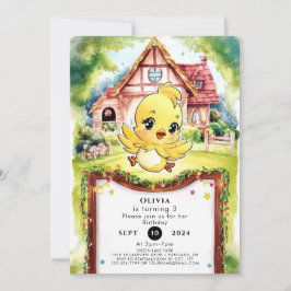 Kinderpastel-Hühnchen Geburtstag Einladung