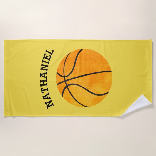 Kinderpersonalisierter Basketball trägt orange Strandtuch (Vorderseite)