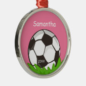 Kinderpersonalisiertes Fußball-Ball-Rosa Silbernes Ornament (Rechts)
