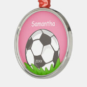 Kinderpersonalisiertes Fußball-Ball-Rosa Silbernes Ornament (Links)