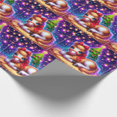 Kinderpferd, das nach Weihnachtsbaum ruht Geschenkpapier (Ecke)