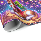 Kinderpferd, das nach Weihnachtsbaum ruht Geschenkpapier (Rolleneckpunkt)