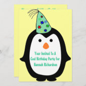 Kinderpinguin in Party Hat Geburtstagspartei Einladung (Vorne/Hinten)