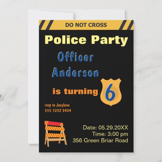 Kinderpolizei Geburtstag Einladung (Rückseite)