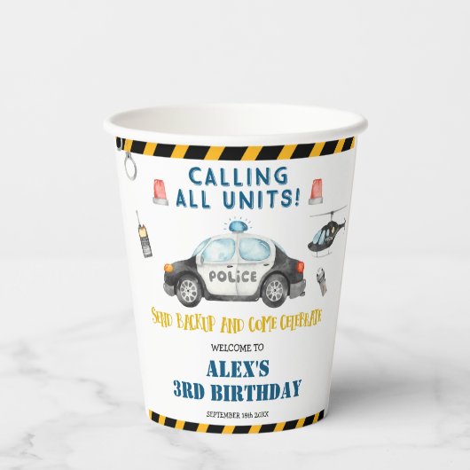 Kinderpolizei Geburtstagspartei Pappbecher (Rückseite)