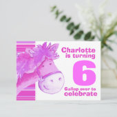 Kinderpony 6. Geburtstag pink weißer Geburtstag ei Einladung (Stehend Vorderseite)