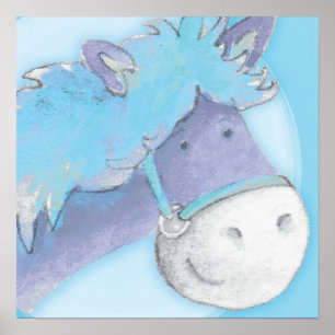 Kinderpony-Kunst Babyblau Quadrat Poster Druck