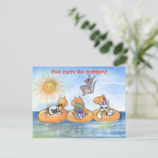 Kinderpool-Party Einladung (Stehend Vorderseite)