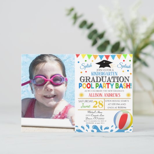 Kinderpool-Party Einladung Abschluss (Stehend Vorderseite)