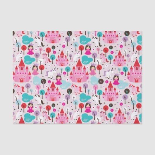 Kinderprinzessinschloss und -Einhorn Seidenpapier (Vorderseite)